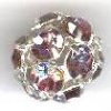 1 10mm Round Silver with Light Amethyst Rhinestones
